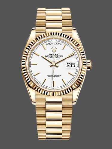 Rolex Day-Date 128238 Fluted Bezel White Index Dial 36MM Unisex Replica Watch