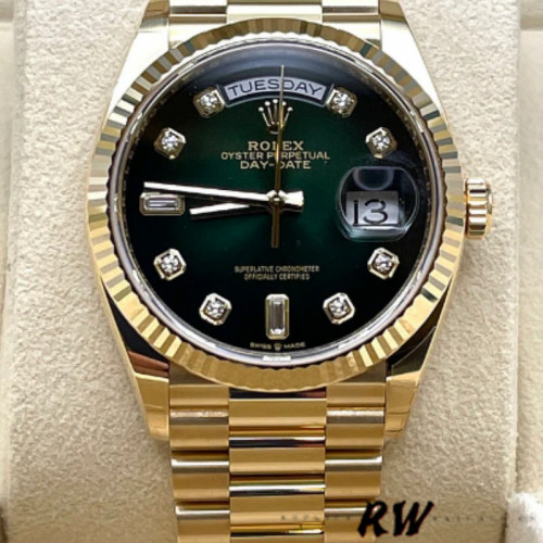 Rolex Day-Date 128238 Fluted Bezel Green Diamond Dial 36MM Unisex Replica Watch
