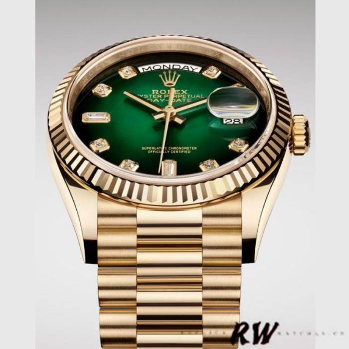 Rolex Day-Date 128238 Fluted Bezel Green Diamond Dial 36MM Unisex Replica Watch