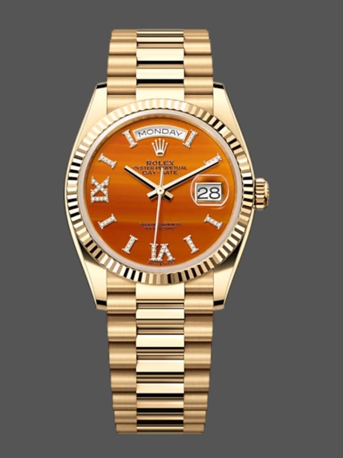 Rolex Day-Date 128238 Fluted Bezel Carnelian dial 36MM Unisex Replica Watch