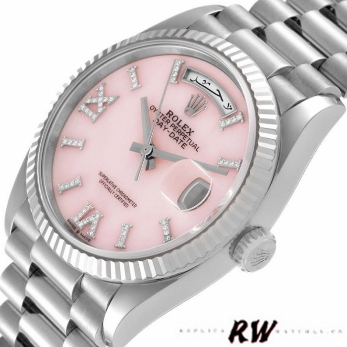 Rolex Day-Date 128239 White Gold Pink Opal Dial 36MM Unisex Replica Watch