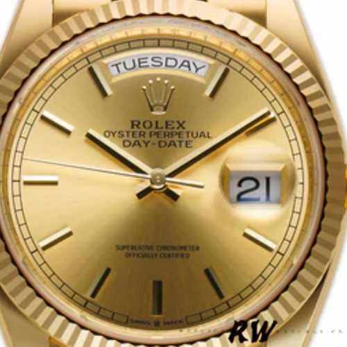 Rolex Day-Date 128238 Fluted Bezel Champagne Index Dial 36MM Unisex Replica Watch