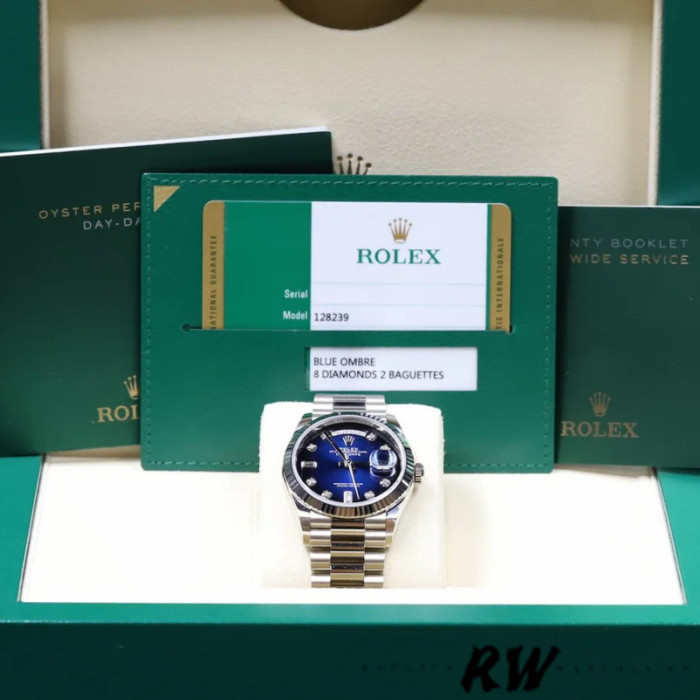 Rolex Day-Date 128239 Blue Ombre Diamond Dial 36MM Unisex Replica Watch