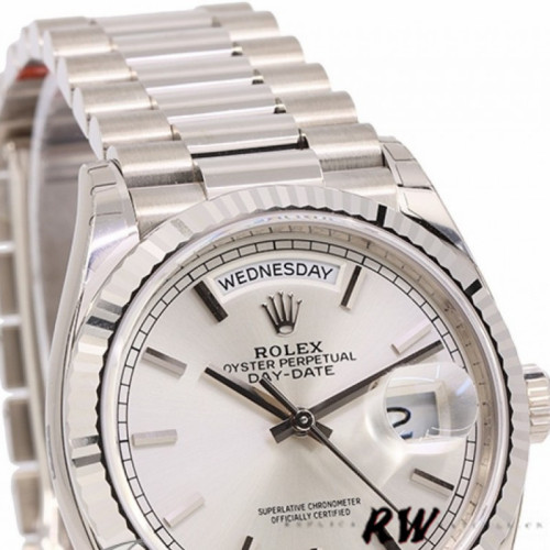Rolex Day-Date 128239 White Gold Silver Index Dial 36MM Unisex Replica Watch