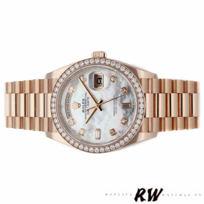 Rolex Day-Date 128345RBR Mother of Pearl White Dial Everose Gold 36MM Unisex Replica Watch