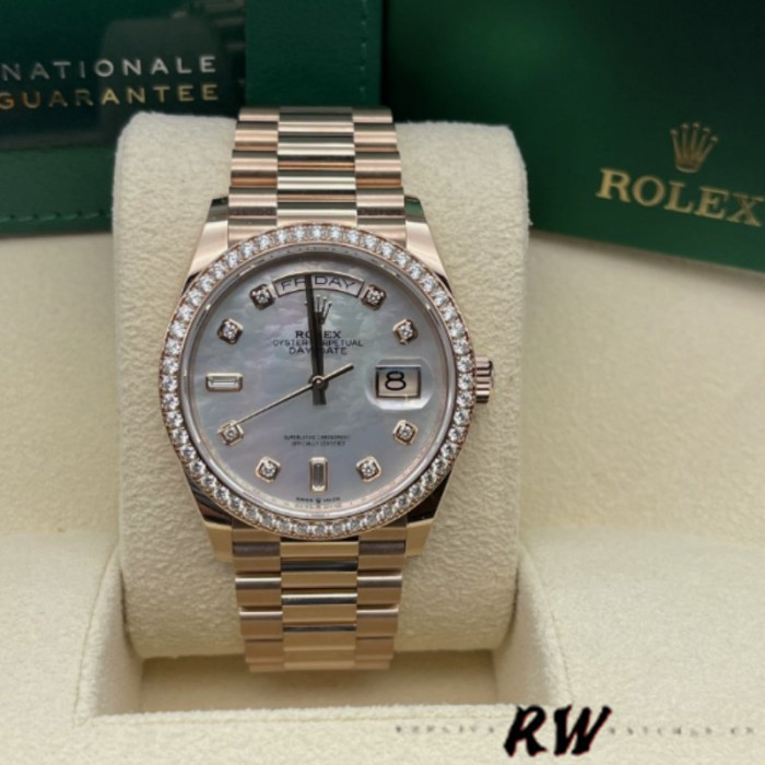 Rolex Day-Date 128345RBR Mother of Pearl White Dial Everose Gold 36MM Unisex Replica Watch