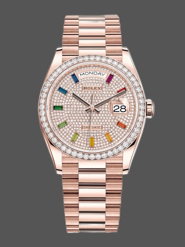 Rolex Day-Date 128345RBR Diamond Paved Dial Everose Gold 36MM Unisex Replica Watch