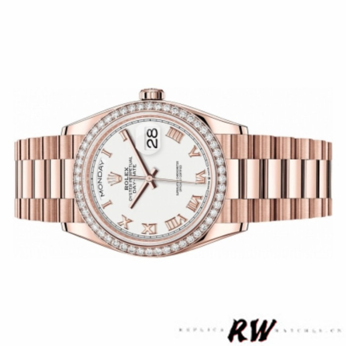 Rolex Day-Date 128345RBR White Dial Everose Gold 36MM Unisex Replica Watch