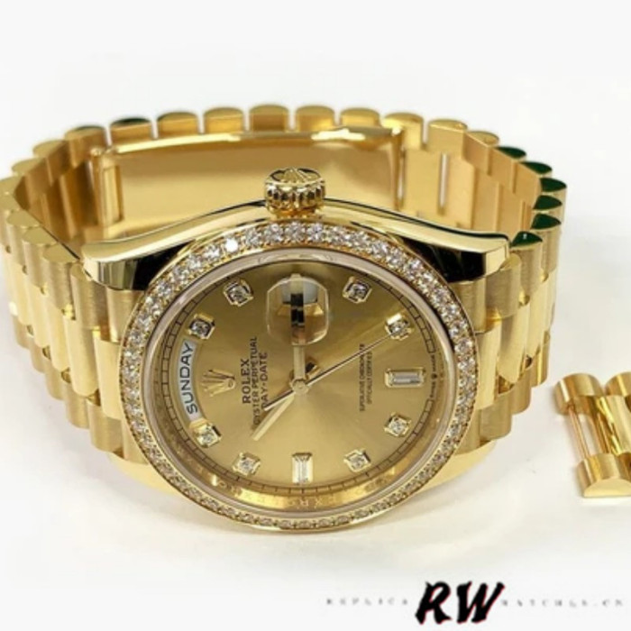 Rolex Day-Date 128348RBR Champagne Diamond Dial Yellow Gold 36MM Unisex Replica Watch