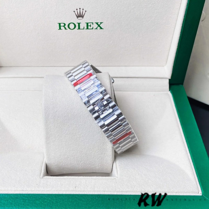 Rolex Day-Date 128349RBR White Mother of Pearl Dial Diamond Bezel 36MM Unisex Replica Watch