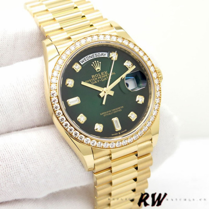 Rolex Day-Date 128348RBR Green Ombre Diamond Dial Yellow Gold 36MM Unisex Replica Watch