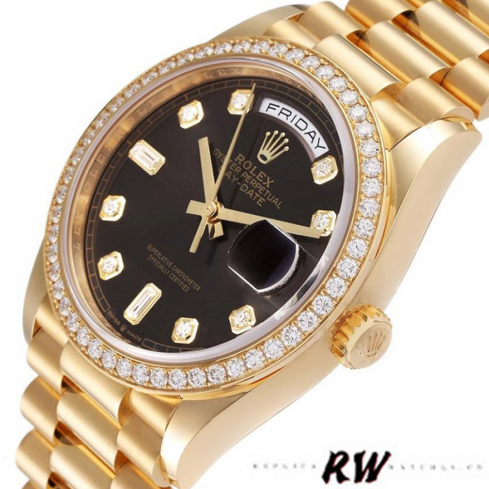 Rolex Day-Date 128348RBR Dark Grey Dial Yellow Gold 36MM Unisex Replica Watch