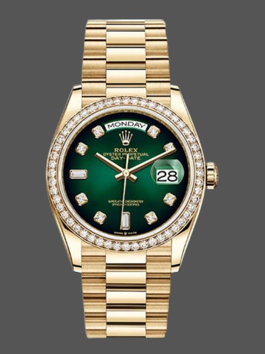 Rolex Day-Date 128348RBR Green Ombre Diamond Dial Yellow Gold 36MM Unisex Replica Watch