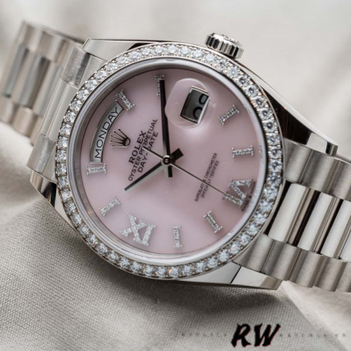 Rolex Day-Date 128349RBR Pink Opal Dial Diamond Bezel 36MM Unisex Replica Watch