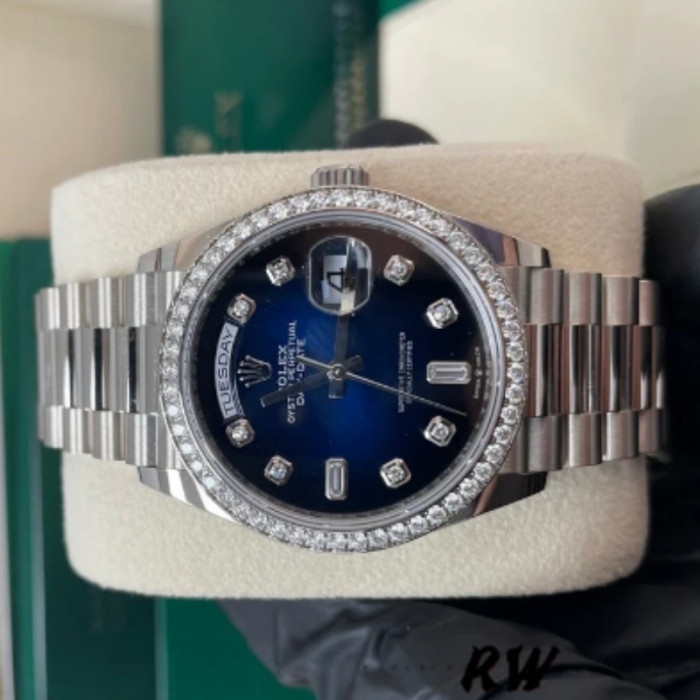 Rolex Day-Date 128349RBR Blue Ombre Dial Diamond Bezel 36MM Unisex Replica Watch