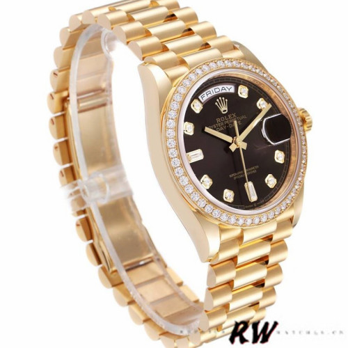 Rolex Day-Date 128348RBR Dark Grey Dial Yellow Gold 36MM Unisex Replica Watch
