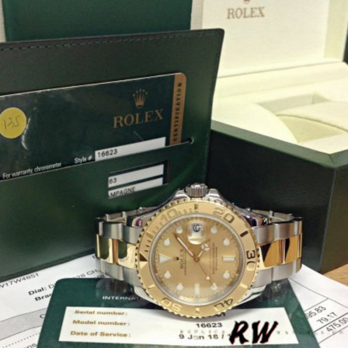 Rolex Yachtmaster 16623 Steel Yellow Gold Champagne Dial 40MM Mens Replica Watch