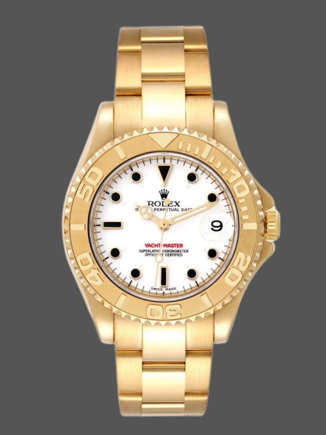 Rolex Yacht-Master 168628 White Dial Yellow Gold 35MM Unisex Replica Watch