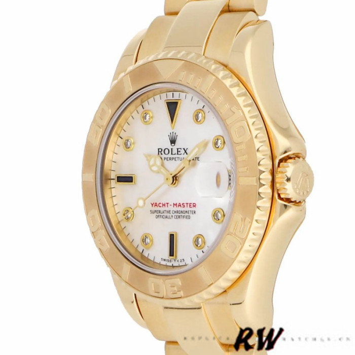 Rolex Yacht-Master 168628 White MOP Dial Yellow Gold 35MM Unisex Replica Watch