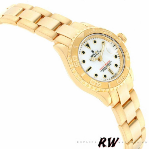 Rolex Yacht-Master 169628 Yellow Gold White Dial 29MM Lady Replica Watch