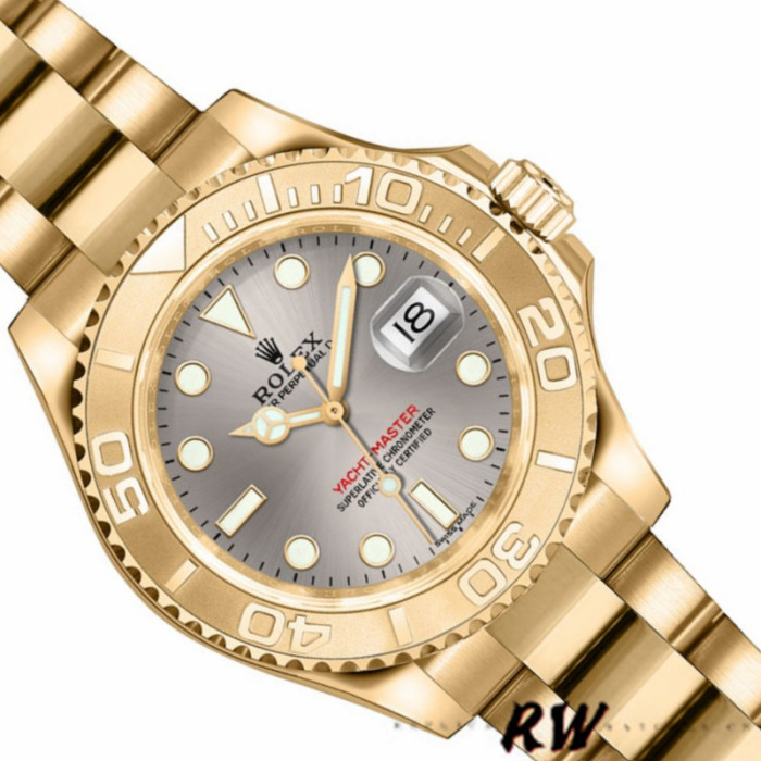 Rolex Yacht-Master 169628 Yellow Gold Grey Dial 29MM Lady Replica Watch