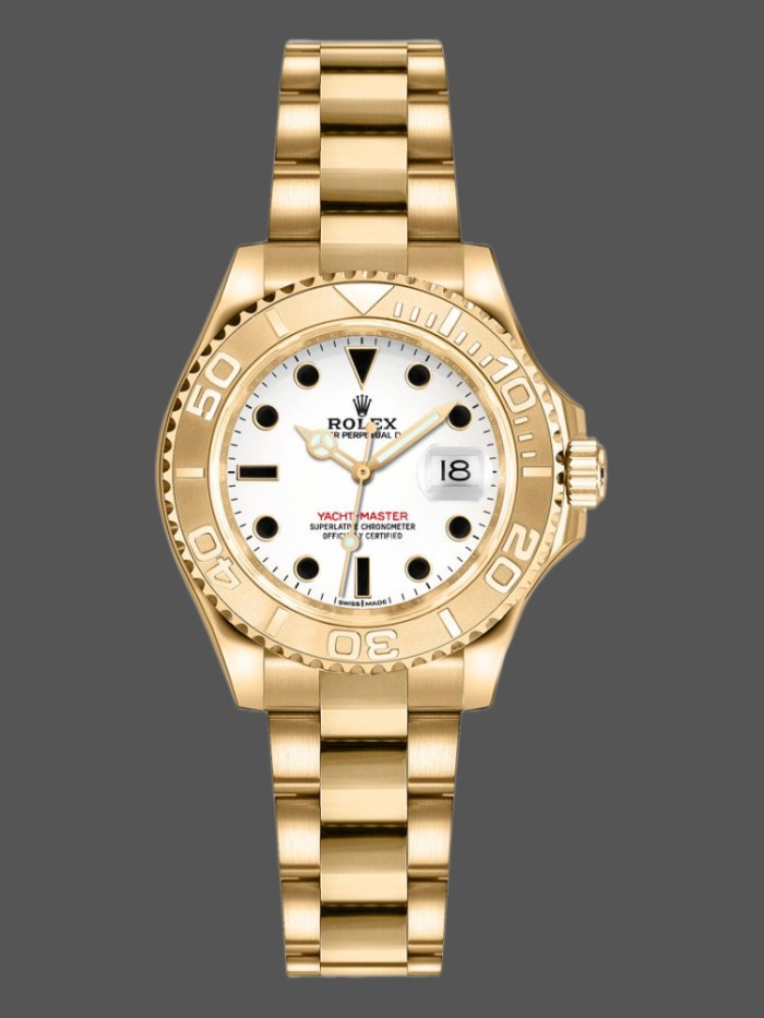 Rolex Yacht-Master 169628 Yellow Gold White Dial 29MM Lady Replica Watch