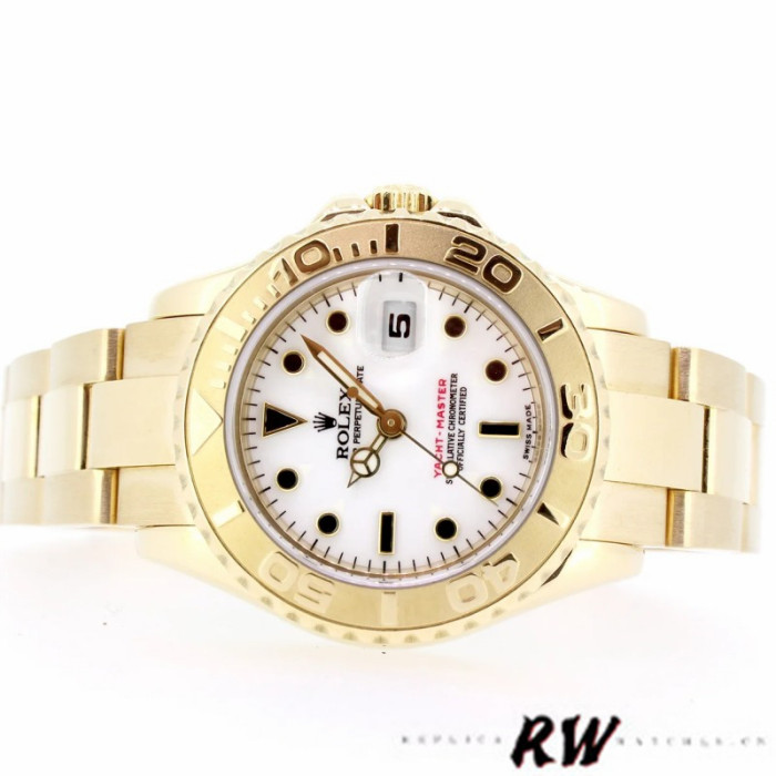 Rolex Yacht-Master 169628 Yellow Gold White Dial 29MM Lady Replica Watch
