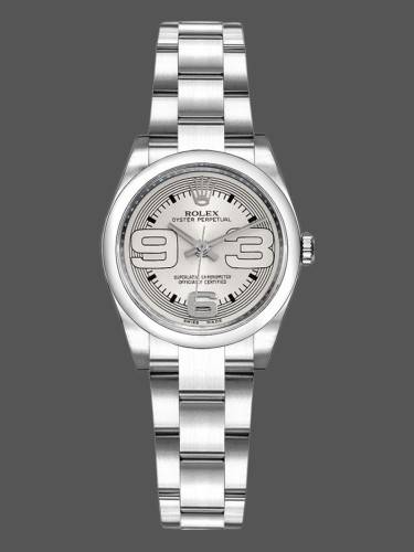 Rolex Oyster Perpetual 176200 Silver Arabic Dial Oyster Bracelet 26mm Lady Replica Watch