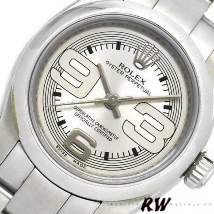 Rolex Oyster Perpetual 176200 Silver Arabic Dial Oyster Bracelet 26mm Lady Replica Watch