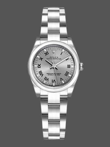 Rolex Oyster Perpetual 176200 Rhodium Grey Roman Numeral Dial 26mm Lady Replica Watch