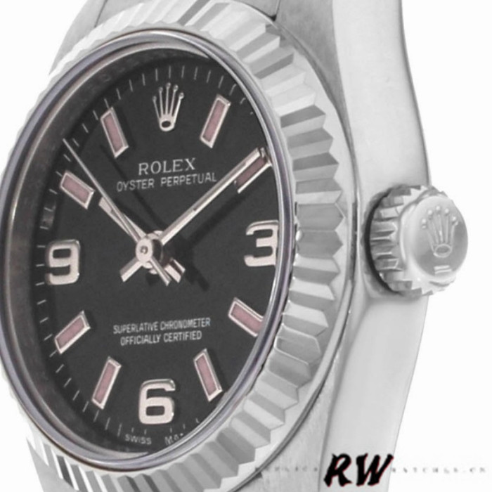 Rolex Oyster Perpetual 176234 Black Dial Fluted Bezel 26MM Lady Replica Watch