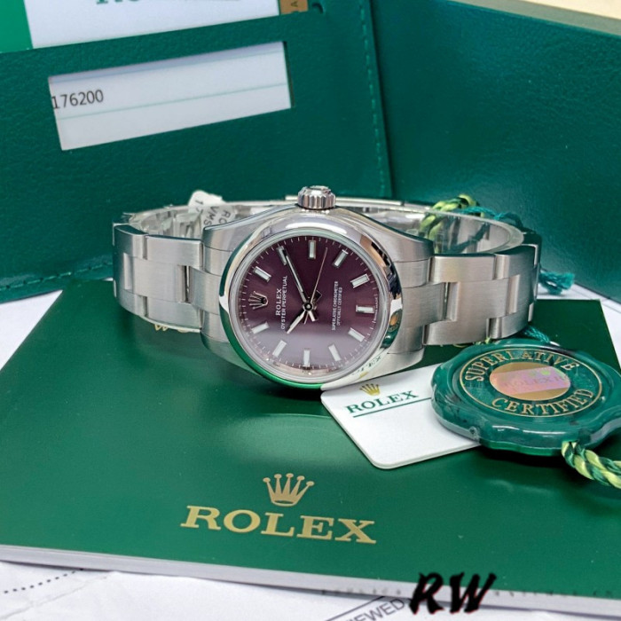 Rolex Oyster Perpetual 176200 Grape Red Dial 26mm Lady Replica Watch