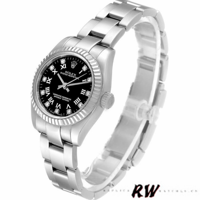 Rolex Oyster Perpetual 176234 Black Roman and Diamond Dial 26MM Lady Replica Watch