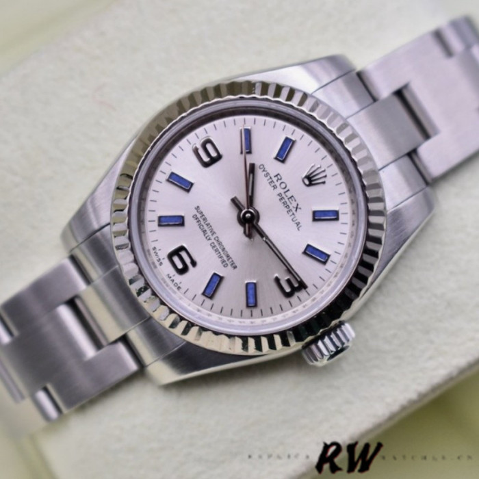 Rolex Oyster Perpetual 176234 Silver Dial Blue Baton 26MM Lady Replica Watch