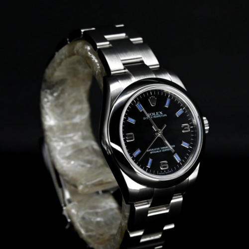 Rolex Oyster Perpetual 177200 Black Dial Blue Baton 31mm Lady Replica Watch