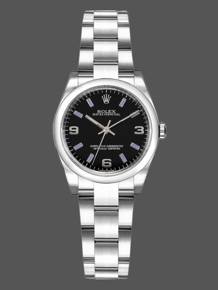 Rolex Oyster Perpetual 177200 Black Dial Blue Baton 31mm Lady Replica Watch