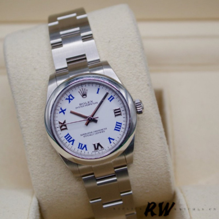 Rolex Oyster Perpetual 177200 White Dial Blue Roman Oyster Bracelet 31mm Lady Replica Watch