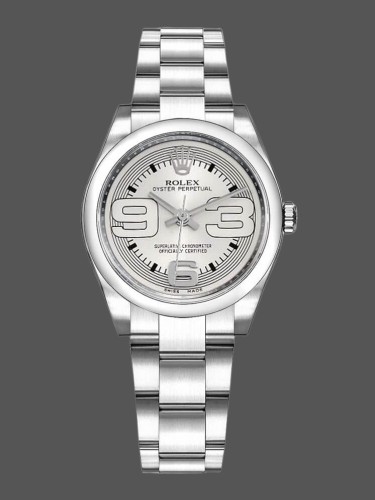 Rolex Oyster Perpetual 177200 Silver Maxi Arabic Dial 31mm Lady Replica Watch