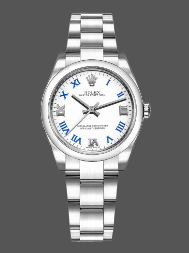 Rolex Oyster Perpetual 177200 White Dial Blue Roman Oyster Bracelet 31mm Lady Replica Watch