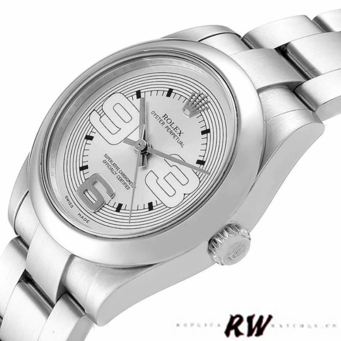 Rolex Oyster Perpetual 177200 Silver Maxi Arabic Dial 31mm Lady Replica Watch