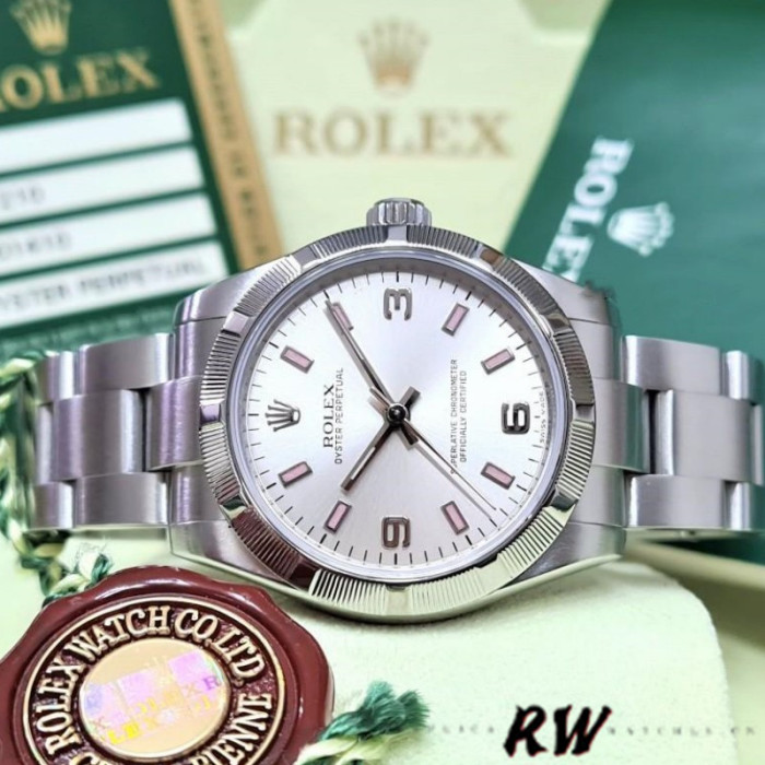 Rolex Oyster Perpetual 177210 Silver Dial Pink Hour Markers 31mm Lady Replica Watch