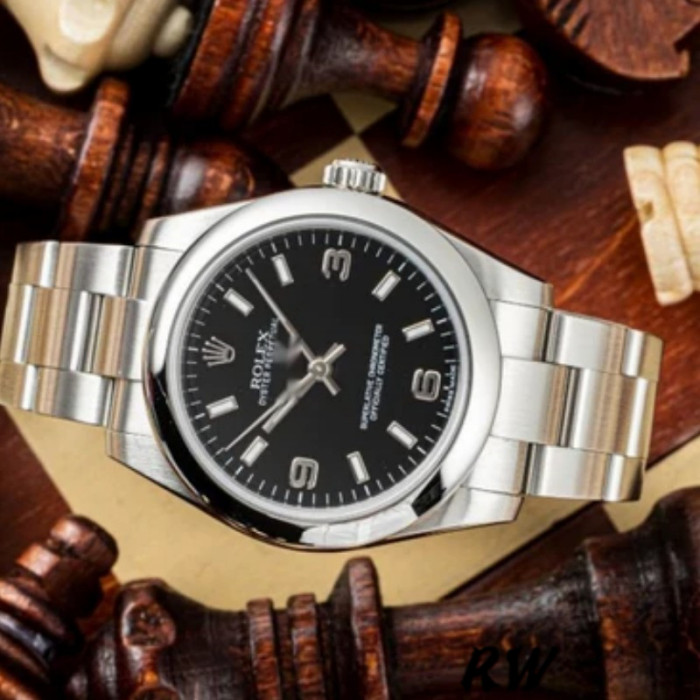 Rolex Oyster Perpetual 177200 Black Arabic Dial Domed Bezel 31mm Lady Replica Watch