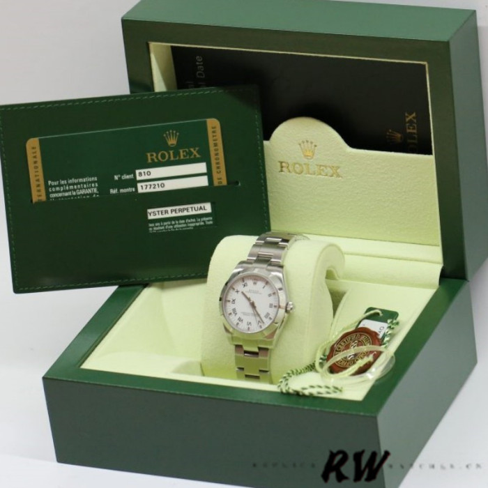 Rolex Oyster Perpetual 177210 Stainless Steel White Roman Dial 31mm Lady Replica Watch