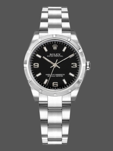 Rolex Oyster Perpetual 177210 Black Dial Stainless Steel 31mm Lady Replica Watch