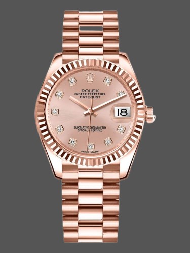 Rolex Datejust 178275 Rose Gold Pink Diamond Dial 31mm Lady Replica Watch