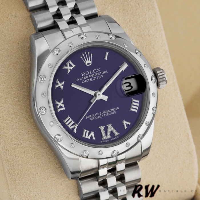 Rolex Datejust 178344 Purple Dial VI Diamonds 31MM Lady Replica Watch