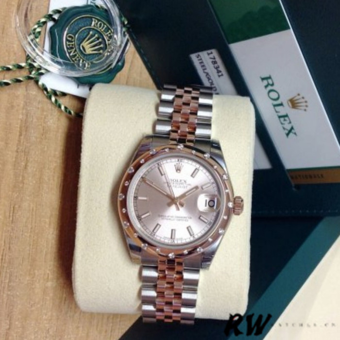 Rolex Datejust 178341 Everose Gold Pink Baton Dial 31MM Lady Replica Watch
