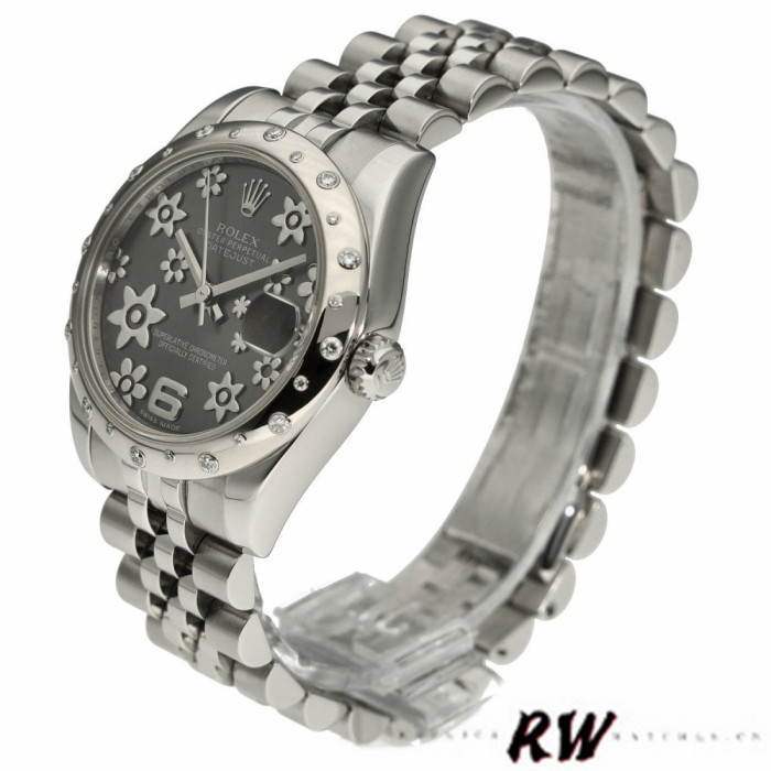 Rolex Datejust 178344 Floral Motif Dark Rhodium Grey Dial 31MM Lady Replica Watch
