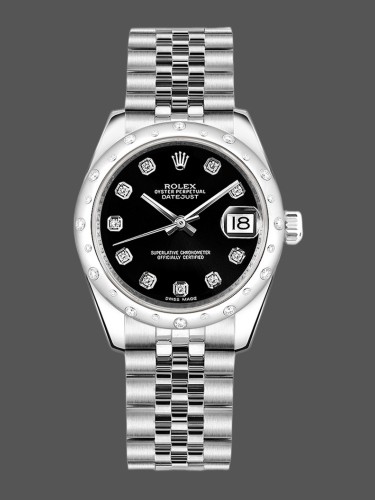 Rolex Datejust 178344 Black Diamond Dial Jubilee Bracelet 31MM Lady Replica Watch