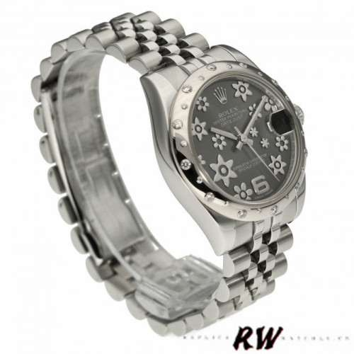 Rolex Datejust 178344 Floral Motif Dark Rhodium Grey Dial 31MM Lady Replica Watch